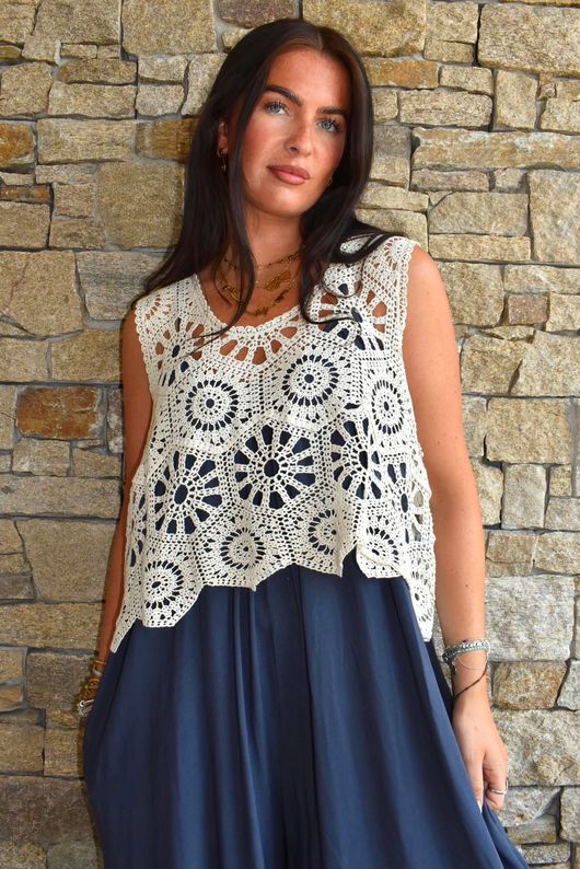 Hadley Crochet Tank Cream